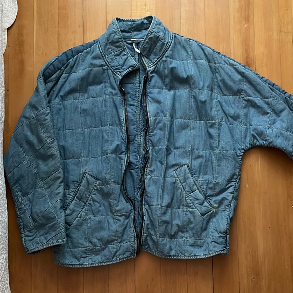 Free People Dolman Medium Wash Denim Quilted Jacket